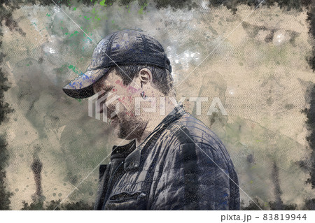 Portrait of an adult male wearing a black baseball cap and jacket 83819944
