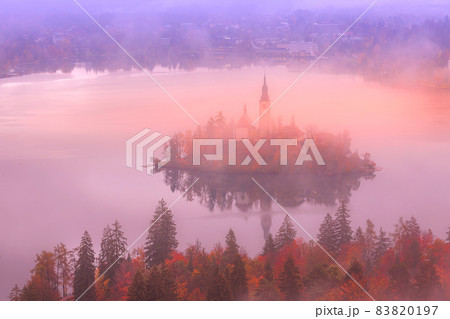 Lake Bled, Slovenia in autumn, St. Marys Church Lake Bled, Slovenia in autumn, St. Marys Church 83820197