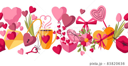 Happy Valentine Day seamless pattern. Holiday background with romantic and love symbols. Happy Valentine Day seamless pattern. Holiday background with romantic and love symbols. 83820636