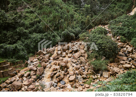 Tropical landscape with woods and lake in east african country Tropical landscape with woods and lake in east african country 83820794