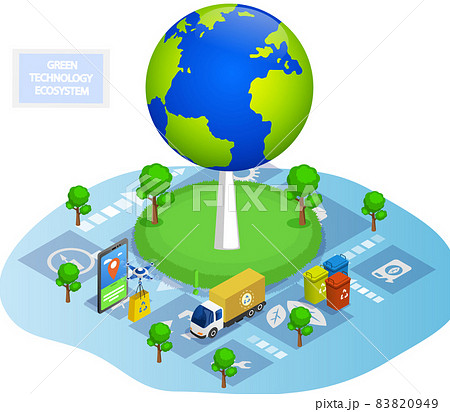 Generating electricity using green technologies illustrations set. Alternative energy producing 83820949