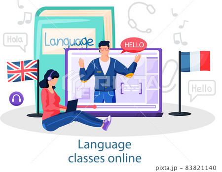 Online internet language courses. Foreign speech study at home using computer, distance classes 83821140