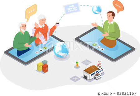 Man communicates with family online via Internet. Chatting with relatives by online videochat 83821167