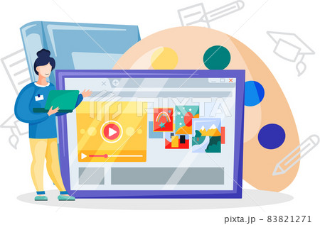 Online education concept. Home schooling. Woman student working on laptop with learning platform 83821271