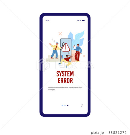 System error of mobile application onboarding page, flat vector illustration. 83821272