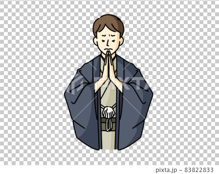 一個穿著和服的男人雙手合十祈禱 83822833