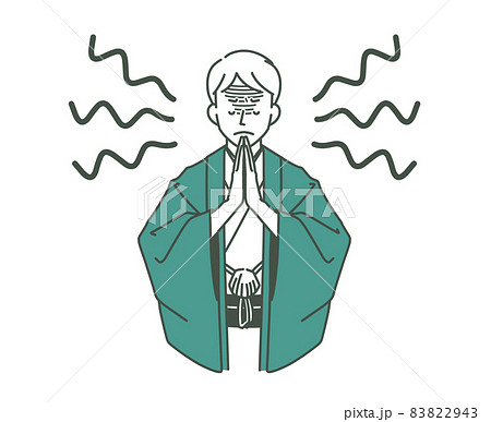 手を合わせて祈っている着物姿の男性-2色 手を合わせて祈っている着物姿の男性-2色 83822943