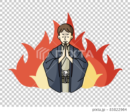 手を合わせて祈っている着物姿の男性 83822964