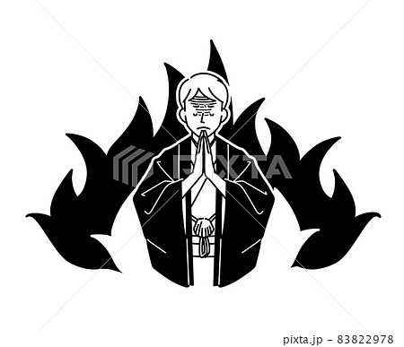 手を合わせて祈っている着物姿の男性-黒 83822978