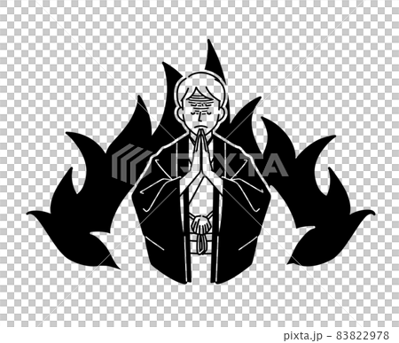 手を合わせて祈っている着物姿の男性-黒 83822978