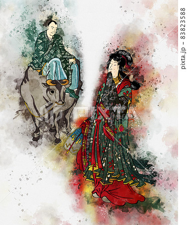 浮世絵 彦星＆織姫 水彩風のイラスト素材 [83823588] - PIXTA