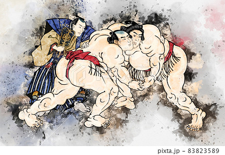 浮世絵　相撲取り　その47　水彩風 83823589