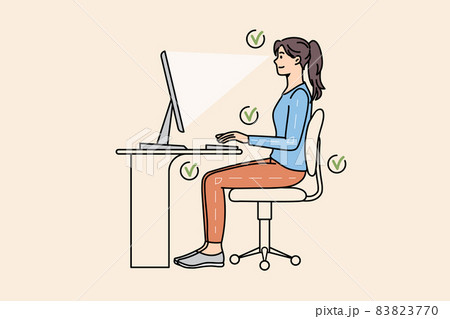 Woman work on computer at table in correct position  83823770