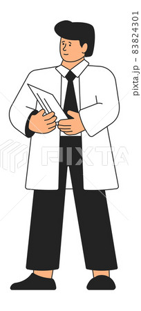 Doctor holding paper. Man in medical uniform with test results 83824301
