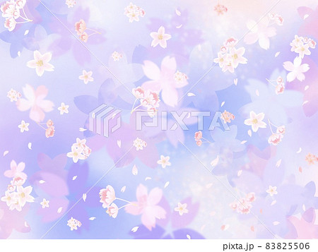 淡い紫色と青とピンクの桜と花びらの飾り春のかわいい壁紙背景素材のイラスト素材 5506