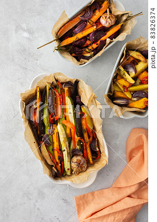 Fresh stewed vegetables baked in the oven 83826374