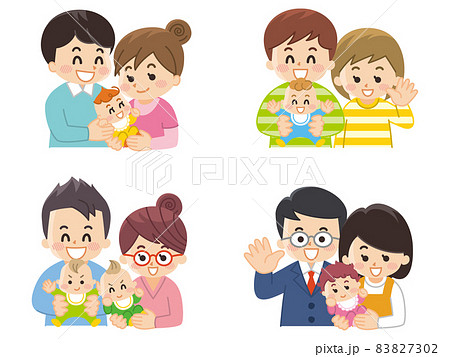 赤ちゃんと父と母 核家族化のイラスト素材 7302
