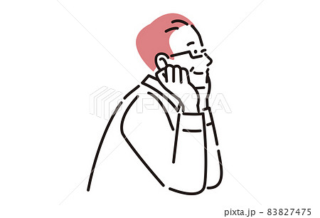 人物 頬杖をするシニア男性の横顔 83827475