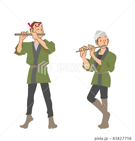 祭囃子で篠笛を吹く男性と女性 祭囃子で篠笛を吹く男性と女性 83827756