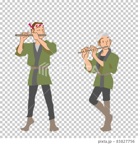 祭囃子で篠笛を吹く男性と女性 祭囃子で篠笛を吹く男性と女性 83827756