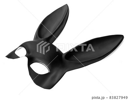 Closeup shot of a black rabbit mask isolated on a white background. High quality photo Closeup shot of a black rabbit mask isolated on a white background. High quality photo 83827949