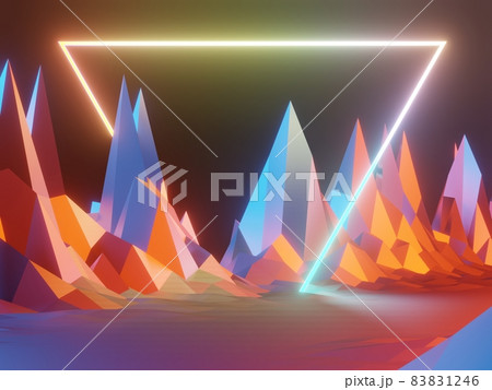3d render of RGB neon light on darkness background. Abstract Laser lines show at night. Ultraviolet spectrum beam scene 83831246