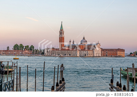 View from Place Riva Degli Schiavoni to San Giorgio island in Venice during sunset 83831615