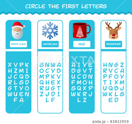 Circle the first letters of cartoon christmas. Matching game. Educational game for pre shool years kids and toddlers 83832959