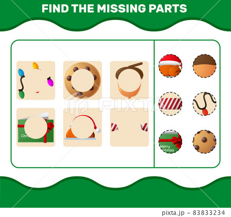 Match cartoon christmas parts. Matching game. Educational game for pre shool years kids and toddlers 83833234