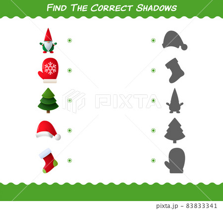 Find the correct shadows of cartoon christmas. Searching and Matching game. Educational game for pre shool years kids and toddlers 83833341