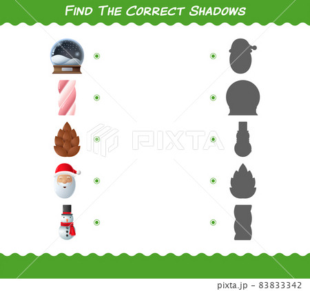 Find the correct shadows of cartoon christmas. Searching and Matching game. Educational game for pre shool years kids and toddlers Find the correct shadows of cartoon christmas. Searching and Matching game. Educational game for pre shool years kids and toddlers 83833342
