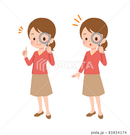 虫眼鏡で観察する女性のイラストのイラスト素材 4174