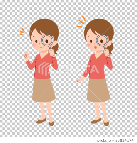 虫眼鏡で観察する女性のイラストのイラスト素材 4174