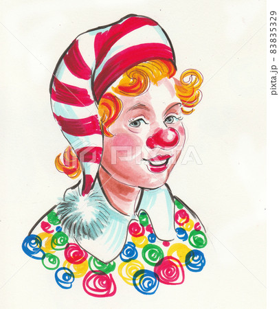 Happy clown. Ink and watercolour drawing 83835329