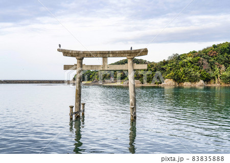 紀伊田辺天神崎　海上鳥居より元島神社を望む（参拝ポイント） 83835888
