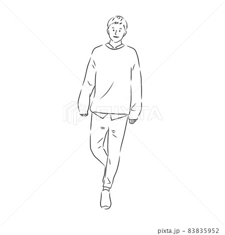 街を歩いている男性のイラスト 白背景 ベクター 切り抜き 線画 のイラスト素材 5952