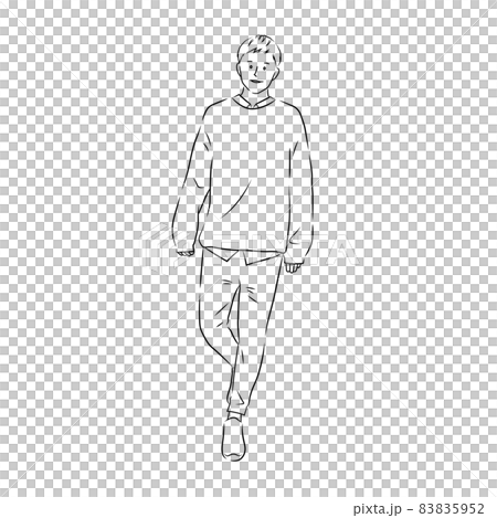 街を歩いている男性のイラスト 白背景 ベクター 切り抜き 線画 のイラスト素材 5952