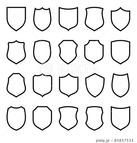 Set of various vintage shield icons. Black heraldic shields. Protection and security symbol, label 83837533