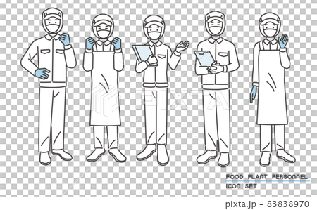 マスクをする食品工場や給食職員の男女のベクターイラスト素材／病院／工場／調理師 83838970
