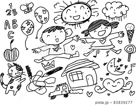 色々な子供の落書きセット 幼児教育 幼稚園 色々な子供の落書きセット 幼児教育 幼稚園 83839277