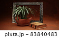 Pot with an old book and a picture frame 83840483