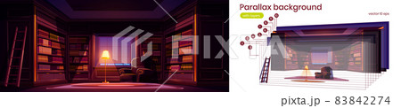 Parallax background luxury old library 2d interior 83842274