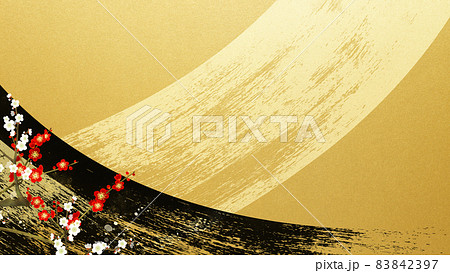 梅と金箔の和風背景 83842397