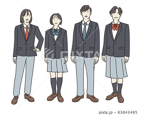 シンプル イラスト ジェンダーレス制服の学生たちのイラスト素材