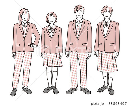 シンプル イラスト ジェンダーレス制服の学生たちのイラスト素材