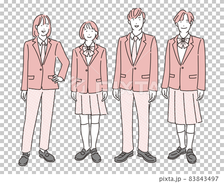 シンプル イラスト ジェンダーレス制服の学生たちのイラスト素材