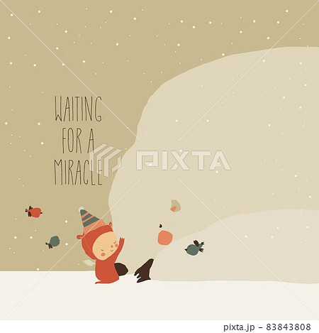 Cute Cartoon Little Angel hugging Big Polar Bear Cute Cartoon Little Angel hugging Big Polar Bear 83843808
