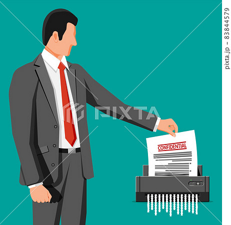 Man Office Worker Shredding Documents. 83844579