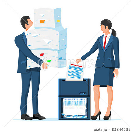 Man and Woman Office Worker Shredding Documents. Man and Woman Office Worker Shredding Documents. 83844585