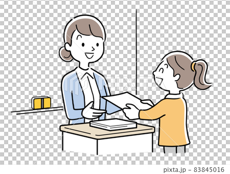 Vector illustration material: Elementary school students receiving prints from teachers 83845016